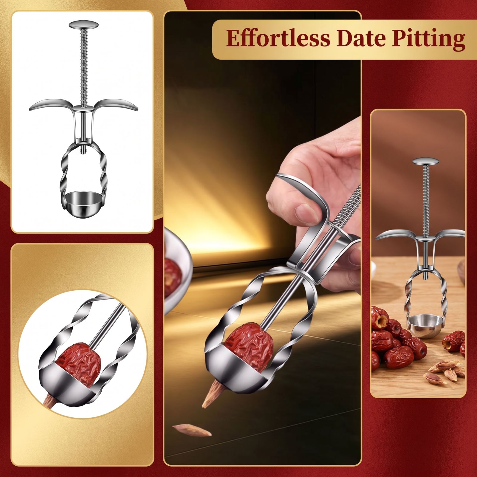 Kitchen Gadgets Tools - Stainless Steel Red Date Pitter Tool
