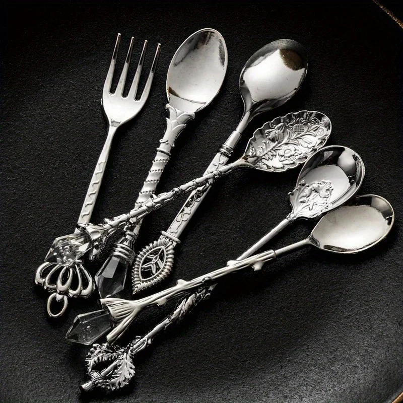 6pcs Vintage Spoons Fork Royal - Kitchen Gadgets Gold ulasan dan harga