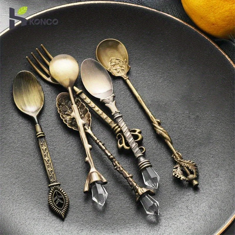 6pcs Vintage Spoons Fork Royal - Kitchen Gadgets Gold ulasan dan harga